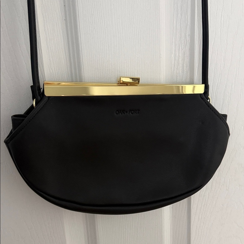 OAK + FORT Black Clutch with Gold Trim
